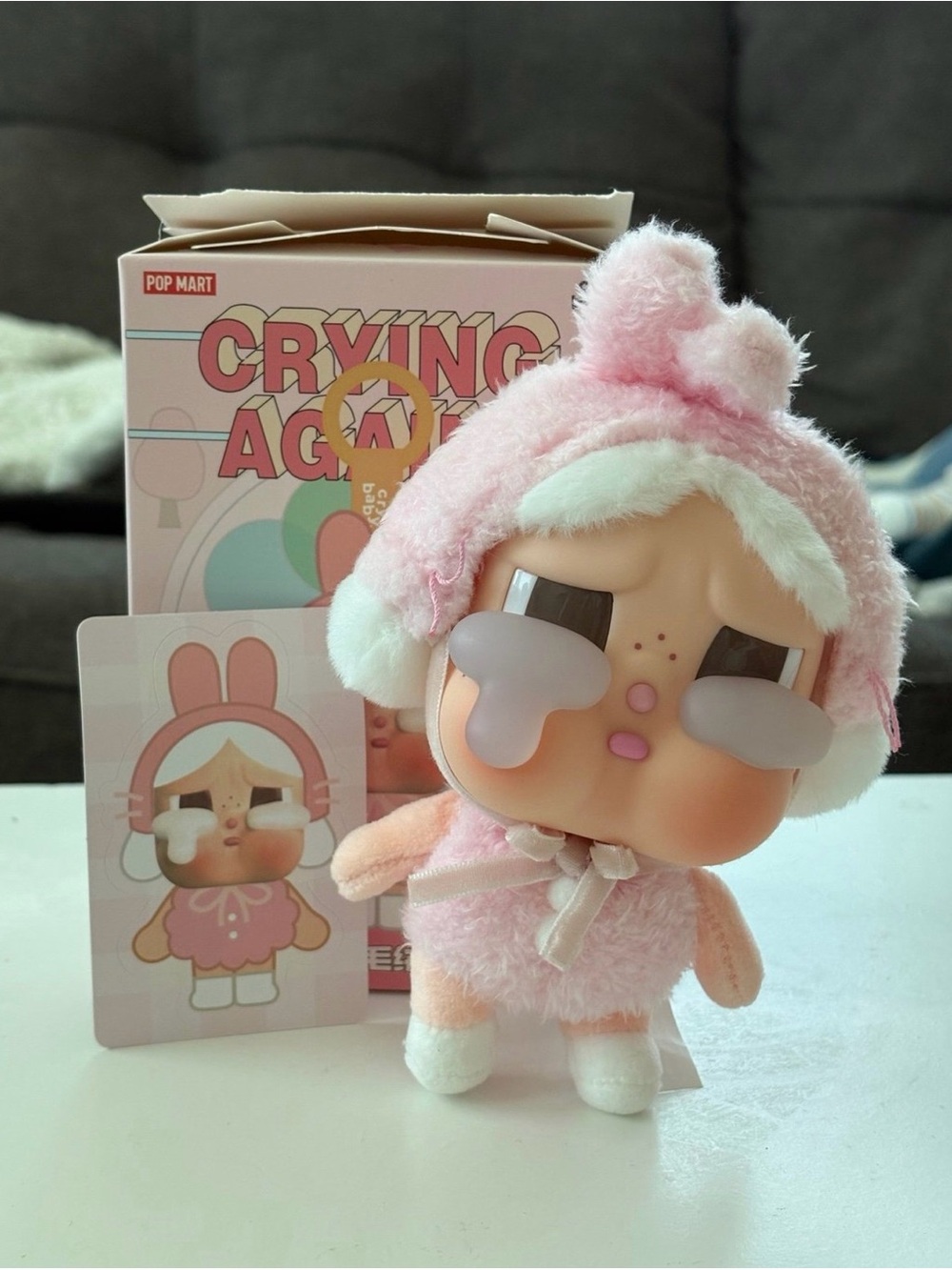POP MART Crying Again Pink Bunny Plush Figure - Soft Kids Stuffed Toy